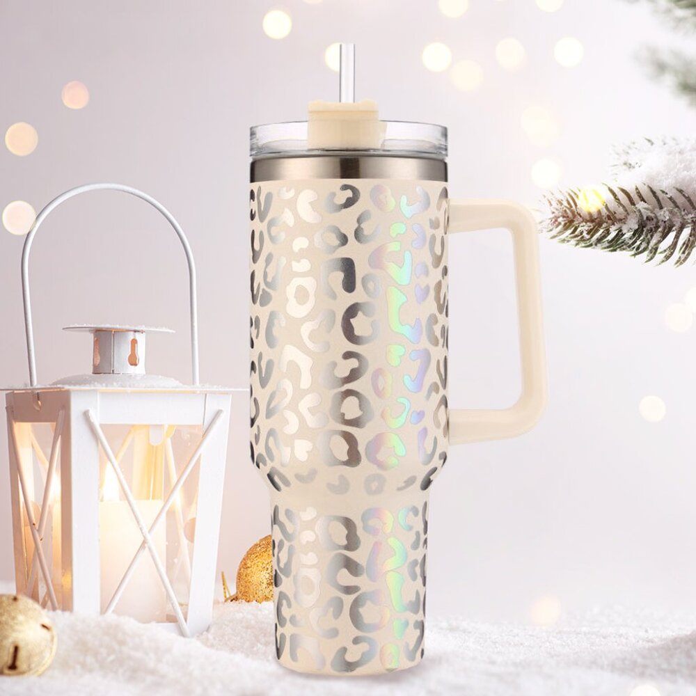 Leopard Patterned 40oz Stainless Steel Tumbler NEW NWT